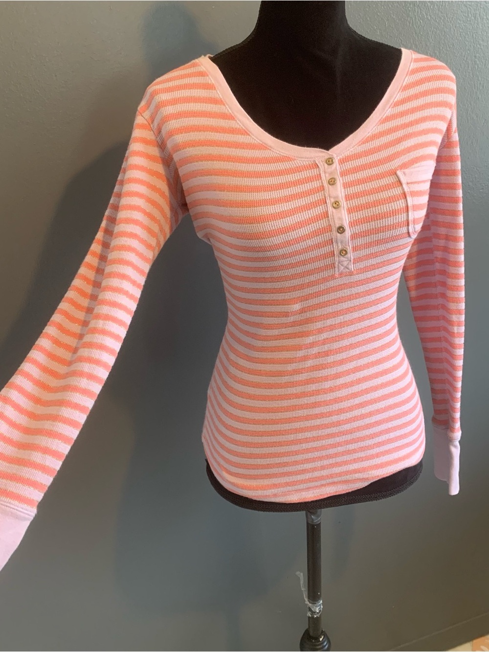 Victoria's Secret Pink and White Striped Ribbed Henley